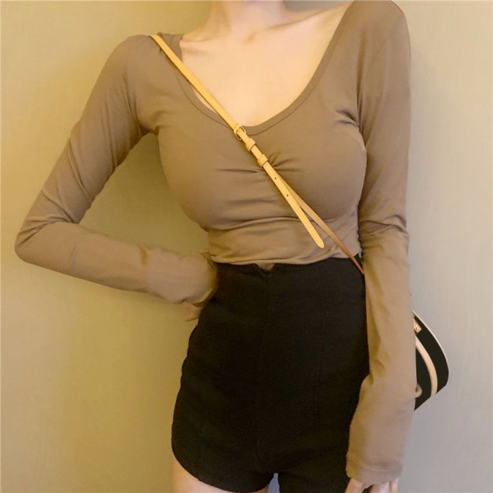 Autumn%202024%20New%20Sexy%20Backless%20Long%20Sleeves%20T%20T-shirt%20Women's%20Versatile%20Design%20U%20Collar%20Solid%20Color%20Top%20Hot%20Girl%20Bottoming%20Shirt%20-%20Image%203