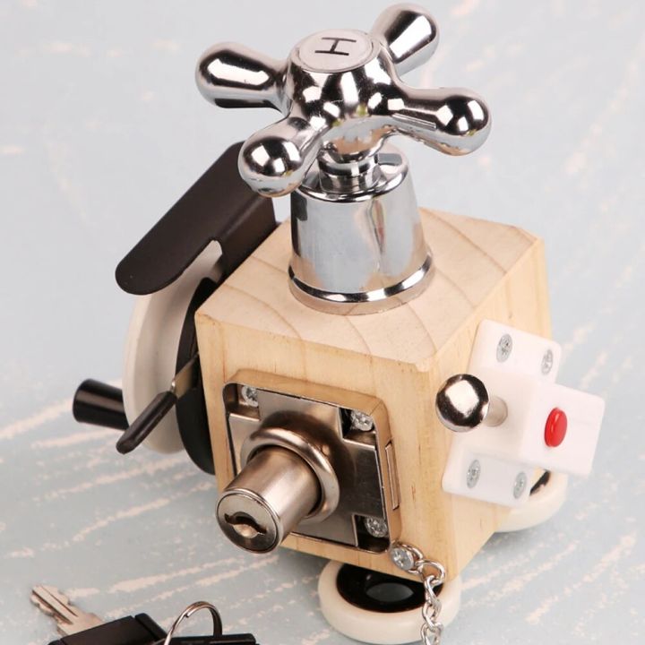 Activity Cube Busy Board, Wooden Montessori Toys Busy Cube for Kids Baby Travel Toy Wooden Educational Toy Fidget Cube Toddlers