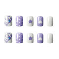 DIY Fake Nail Light Purple White Nail with Cute Rabbit Pattern for Festival Party and Date. 