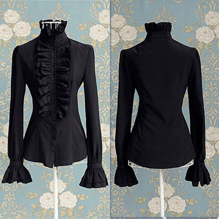 Fashion%20Autumn%20Tops%20Victorian%20Womens%20Tops%20Ruffles%20Long%20Sleeve%20Frill%20Solid%20Color%20OL%20Office%20Shirt%20Frilly%20Cuffs%20High%20Neck%20Blouse%20-%20Image%207