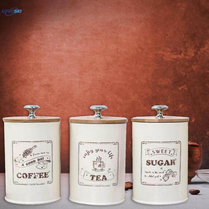 3x Tea Coffee Sugar Canisters Set with Lid Kitchen Storage Jar