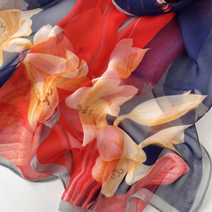 Gradient%20Lily%20Print%20Pretty%20Women%20Elegant%20Chiffon%20Georgette%20Bandana%20Scarf%20Summer%20Beach%20Sunscreen%20Thin%20Shawl%20-%20Image%204