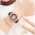6Pcs Fashionable Leather Belt Butterfly Causal Watch and Bracelet Stone Jewellery Set for Women Box Free.