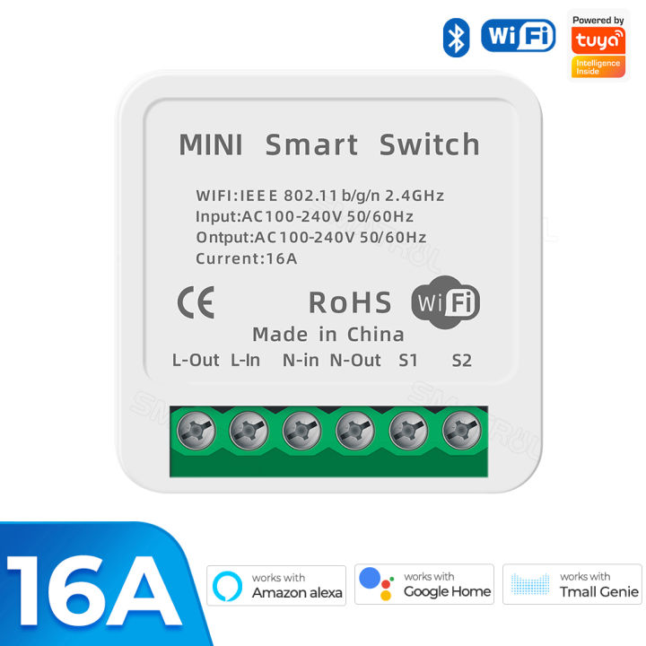 SMATRUL - Wifi MiNi light switch - 16A with Power Monitor - Light Breaker Module - Voice Relay Controller - for Tuya Google Home Alexa