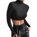 Women's Long Sleeve Turtleneck Crop Tops Fitted Basic T Shirt 2022 Autumn Black Tee Women Streetwear Neon Green Tops PR655G.