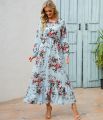 Women Floral Printed Maxi Dresses Spring Summer Casual O Neck Full Sleeve High Waist A Line Boho Beach Party Long Dress Vestidos. 