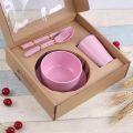 6Pcs/set Eco-friendly Wheat Straw Children Tableware Set Outdoor Tableware Gifts Portable Biodegradable Wheat Bowl Spoon Chopstick Fork Cup Kids Dinnerware Set. 