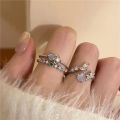 Fashion Y2K Zircon Blue Moonlight Stone Heart Rings Light Luxury Elegant Delicate Bow Knot Finger Ring Women Jewelry Gifts. 