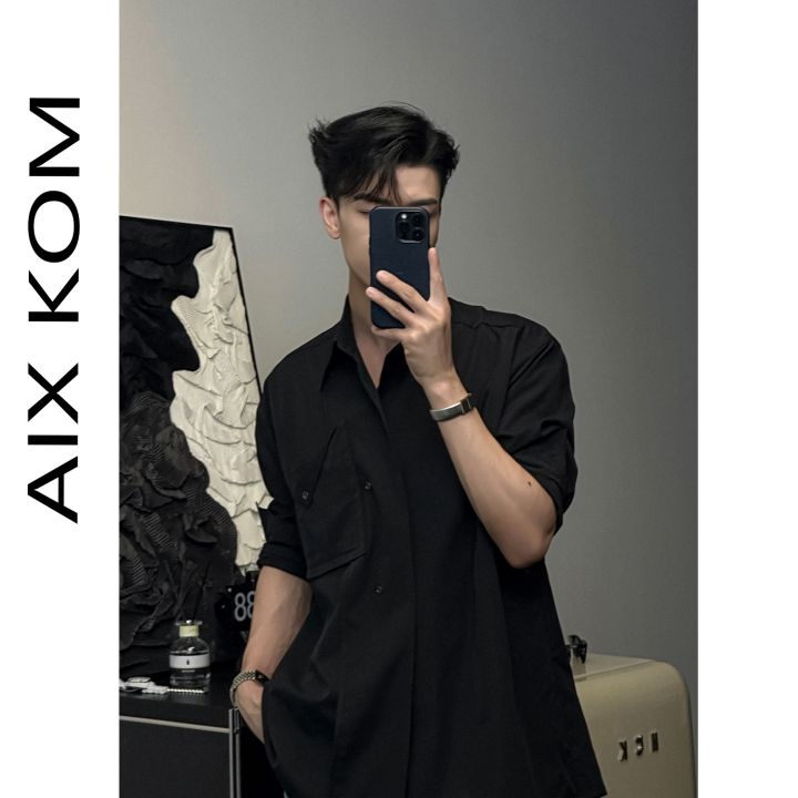 AIX%20KOM%EF%BD%9CFashionable%20Designer%20Lapel%20Fashion%20Casual%20All-Match%20Light%20Luxury%20Temperament%20Shirt%20Solid%20Color%20Simple%20-%20Image%203