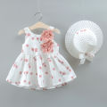 (New) summer new cherry baby dress Beach Party baby girl dress CHILDREN'S sleepless clothes hat (0-3 years old).