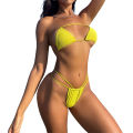 Women’s Two Piece Bikini Set Fashion Solid Color Tie-up Tube Tops and Low Waist Thong.