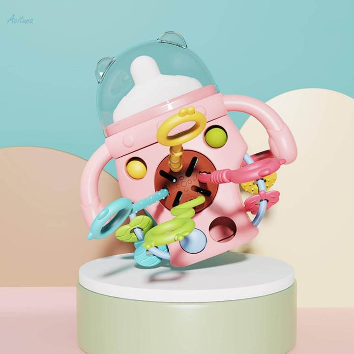 Baby Bottle Shaped Teething Toy Rattle Toy for Toddlers 3-6 Months Newborns