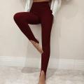 Beige Ribbed Knit Leggings Women High Waist Cotton Fitness Basic Pants Casual Spring New All-Match Female Skinny Leggings.