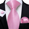 Solid Hot Pink Stain Men's Tie Set Handkerchief Cufflinks 8cm Width Wedding Party Necktie Groom Men Suits Accessories Gift.