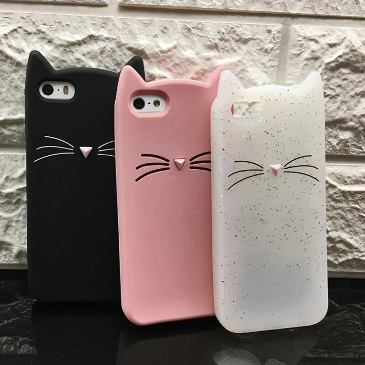 Case Cover For Iphone 5 5SCute Silicone 3D Glitter Soft TPU Cat Phone Cases Apple 6 6s 7 8 11 X XR Xs Max Fundas Coque For Girl
