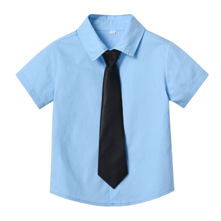 Boy's%20shirt%20thin%20cotton%20children's%20Korean%20version%20of%20the%20new%20spring%20and%20summer%20trendy%20with%20tie%20baby%20white%20foreign%20style%20college%20style%20boys'%20lining%20-%20Image%205