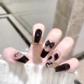 24pcs Long Press On Nails Cute Black Bow Design Nails Full Coverage Nail Manicure Salon DIY Art Dark Style Nails Tips Uñas. 