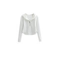 Hooded Drawstring Long Sleeve T T-shirt Women's Design Sense Niche Spring and Autumn New Minimalist Thin Korean Style ins Zip Top. 