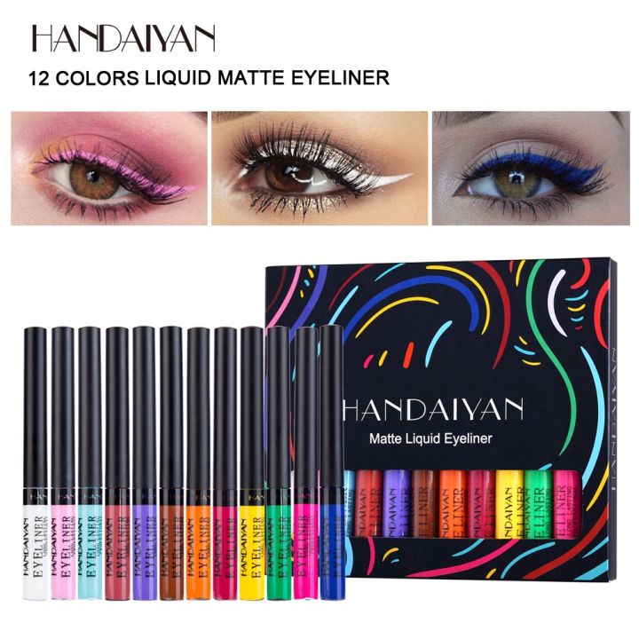 Handaiyan 12 Colors Matte Liquid Eyeliner Set Waterproof Long Lasting Matte Colored Eye Liner Cosmetic Quick Dry