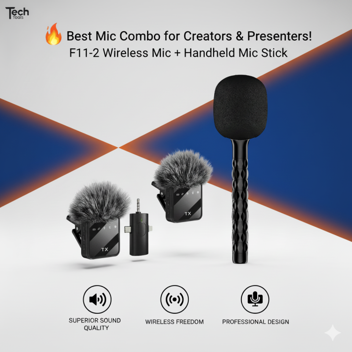 F11-2 Wireless Microphone & Handheld Stick Combo for Creators - Professional Audio Solution