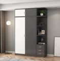 Minimalist 7/4 Fit Sliding Door with Top Cabinet & Side Cabinet Modern House Bedroom Almirah, Clothe Shelf Storage with Coat Hanger Storage Wardrobe.