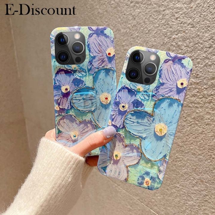 New Phone Case For Apple iPhone 15 Pro Max 15 Plus Cover Soft Blue Light Oil Painting Flower Silicone Anti Shock for iPhone 15 Plus 15 Pro Max Case