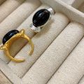 Natural stone oval open ring, retro fashion design, index finger ring, personality niche, light luxury, new hand jewelry women.