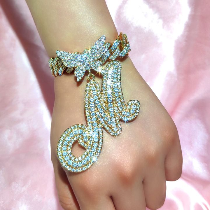New%20Butterfly%20Letter%20Cuban%20Chain%20Bracelet%20For%20Women%2014MM%20Spring%20Clasp%20Rhombus%20Cuban%20Chain%20Initial%20Bracelet%20Hiphop%20Gift%20Jewelry%20-%20Image%203