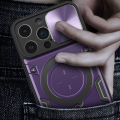 For iPhone 14 Pro Max Case Foldable 360 Degree Rotating Bracket Vehicle Mounted Sliding Hard Shockproof Rear Shell + Tempered Glass Screen Protector for iPhone 14 Pro Max Back Cover.