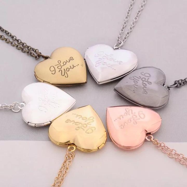 Golden Bronze Engraved I love you Heart Locket Necklace Birthday