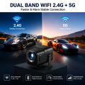 HY320 Mini HD Projector Android 11 Portable Wireless Projector for Movies Gaming and Streaming.