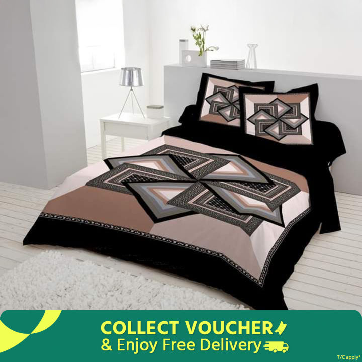 best collection luxury cotton double size twill panel bed sheet size (7.5×8.5) King size with two pillow cover