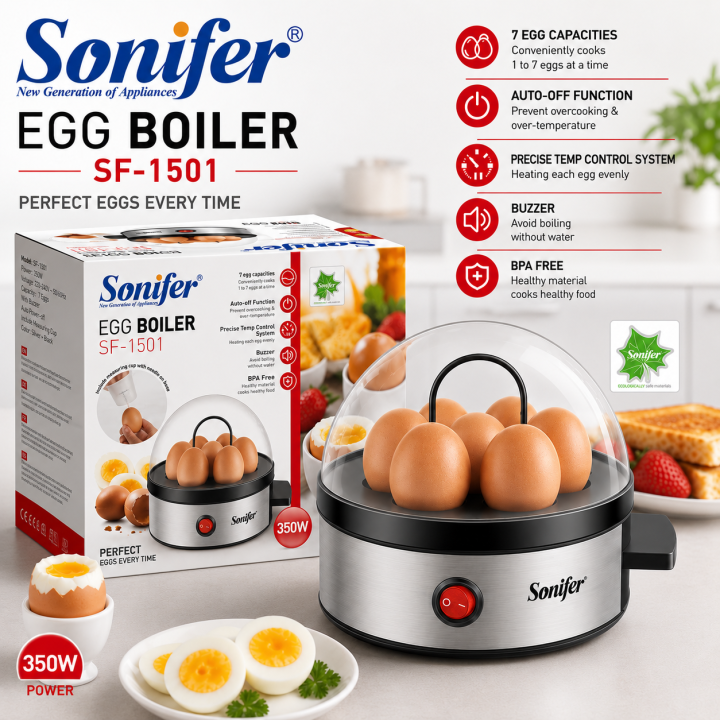 Sonifer SF-1501 home kitchen multipurpse stainless steel automatic electric egg boiler steamer