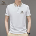 2024 Camel Authentic Emblem 3D Gold Label Men's Middle and Youth Scissor Neck Ice Silk Breathable Fashion Short sleeved T-shirt. 