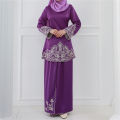 Muslim Sets Long Sleeve Tops Skirts Malaysia Baju Kurung Turkish Suit Embroidery Casual Solid Women Matching Set Ladies Outfits. 