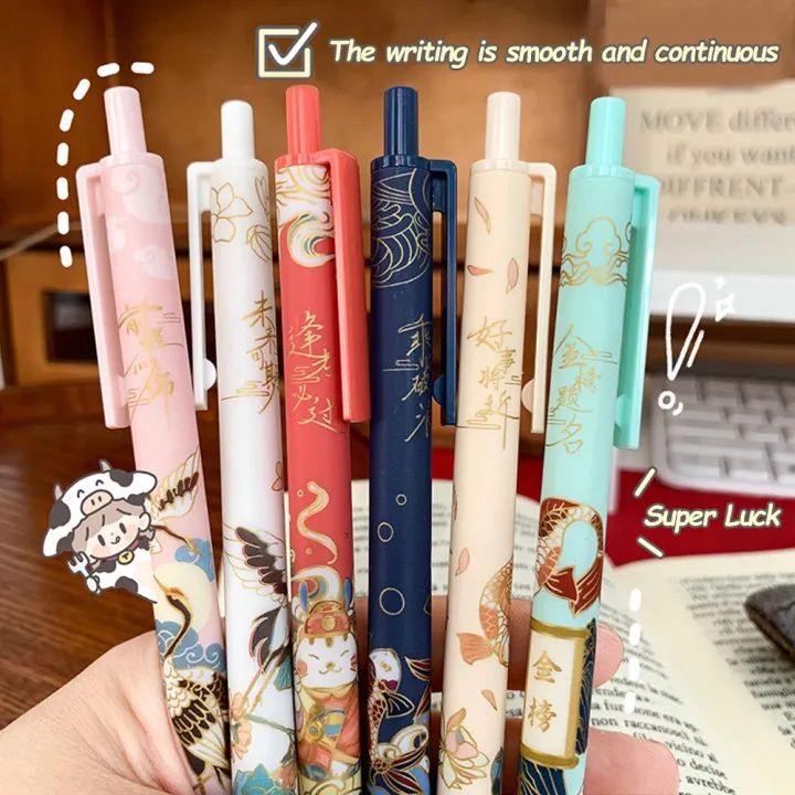 New%200.5mm%20Black%20Refill%20Lucky%20Writing%20Pen%20General%20Purpoe%20tudent%20Writing%20Office%20tationery%206Pc%20Chinee%20tyle%20Retro%20Puh%20Core%20Neutral%20Pen%20-%20Image%204