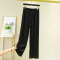 Ladies Fashionable New Ice Silk Large Size Wide Leg Pants Casual Home Pants Solid Color Pajama Pants Pantalones. 