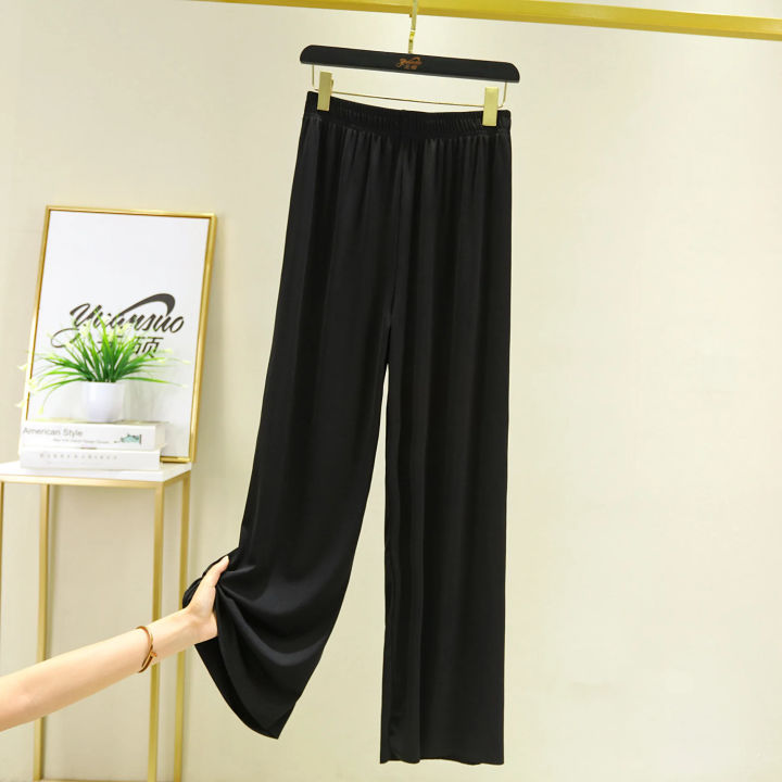Ladies%20Fashionable%20New%20Ice%20Silk%20Large%20Size%20Wide%20Leg%20Pants%20Casual%20Home%20Pants%20Solid%20Color%20Pajama%20Pants%20Pantalones%20-%20Image%202