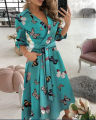 【Worth-Buy】 Women Print Dress V-Neck Bat Sleeve Ruffl Flowers Print Bohemian Beach Sundress Ladies Loose Summer Vacation Mini Dresses.