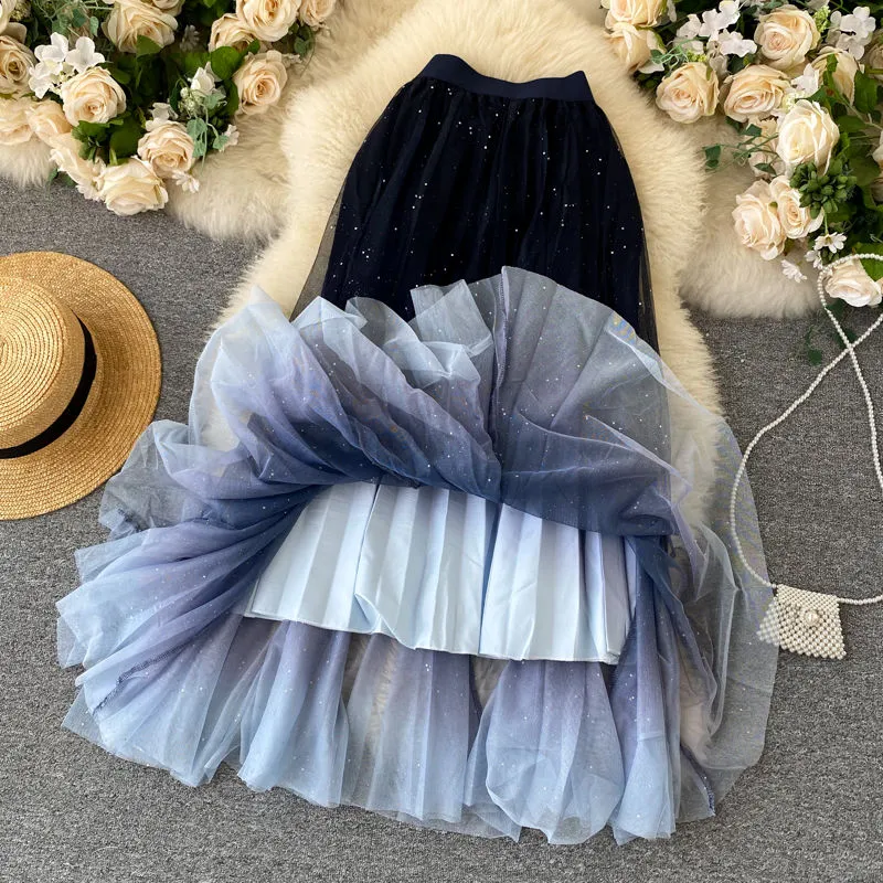 2022 Summer Tulle Skirt Star Sequin skirt High Waist long Skirt
