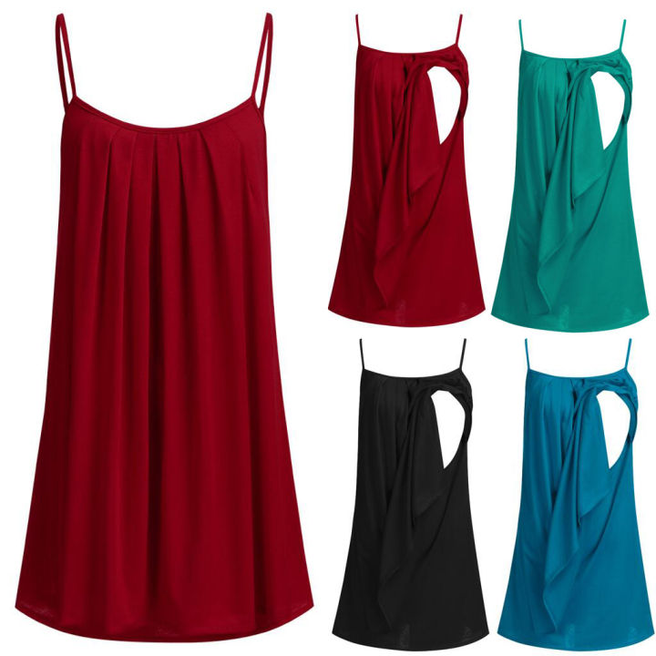2024 Wholesale Postpartum Woman Strap Tees for Nursing Sleeveless Maternity Breastfeeding T-Shirt Summer Lactation Clothes 4 Colors Myhappinessisyou