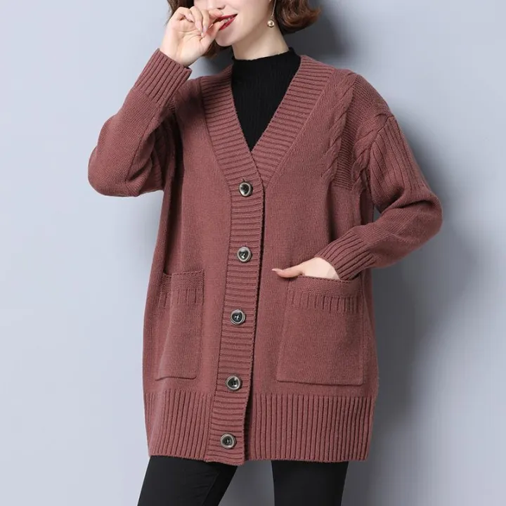 Autumn%20Winter%20Long%20All-match%20Fashion%20Women%20Sweater%20Coat%20Pockets%20Button%20Long%20Sleeve%20V-Neck%20Warm%20Loose%20Solid%20Casual%20Knit%20Cardigans%20-%20Image%206