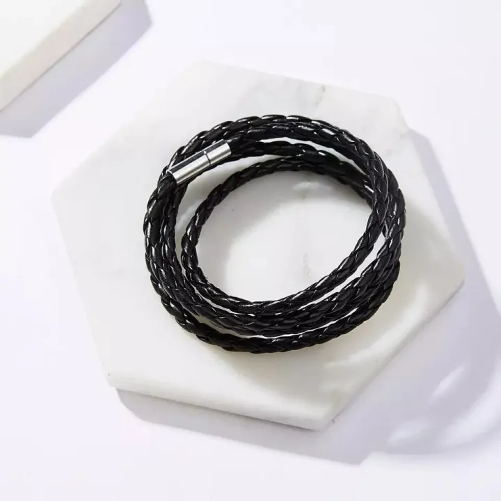 Classic%20Mens%20Jewellery%20Black%20Braided%20Leather%20Handmade%20Bracelet%20Men%20Stainless%20Steel%20Clasps%20Bracelets%20-%20Image%203