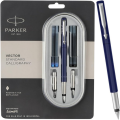 Parker Vector Standard Calligraphy Fountain Pen with Stainless Steel Trim - Fine Nib, Refillable, Available in Multiple Colors. 