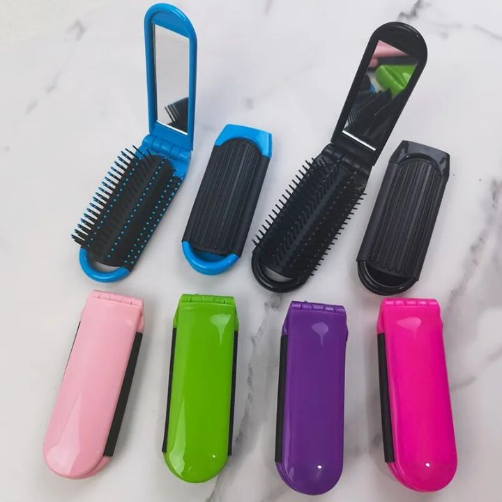 Mini Folding Hair Brush With Mirror Portable Professional Travel Hair Comb Women Men Anti Static Massage Brush Hair Styling Tool