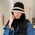 New Spliced Plush Fisherman Hat for Women Warmth Knitted Bucket Hat for Face Showing Small Wool Hat.