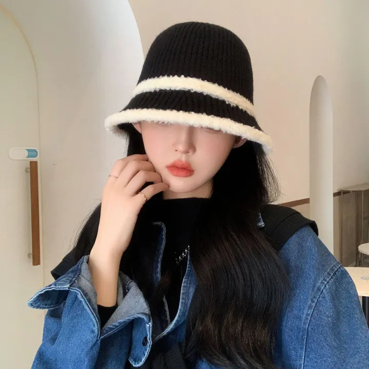 New%20Spliced%20Plush%20Fisherman%20Hat%20for%20Women%20Warmth%20Knitted%20Bucket%20Hat%20for%20Face%20Showing%20Small%20Wool%20Hat%20-%20Image%205