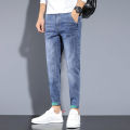 Spring and Autumn Jeans Men's Slim Fit Skinny2023New Printing Stylish Blue Men's Clothing Casual Ankle-Length Pants.