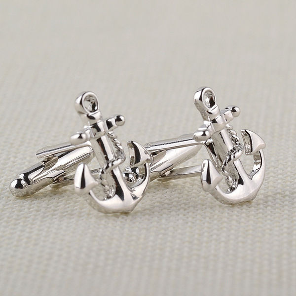 Men's Anchor Shape Navy French Shirt Cufflinks Pair