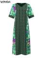 Elegant Party Maxi Long Dress 2024 VONDA Women Summer Dress 3/4 Sleeve Vintage Printed Sundress Casual Kaftan Vestido House Foocus.